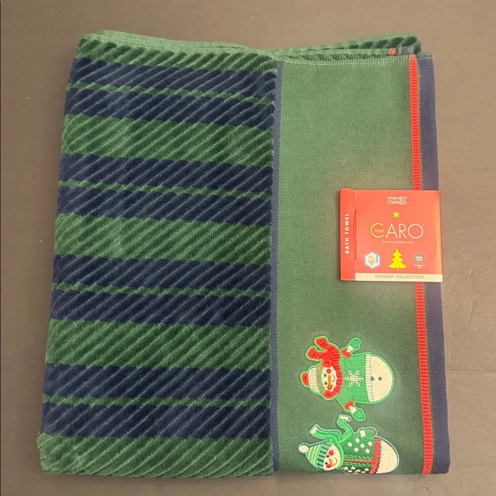 💥2pc CARO HOME Striped Snowman Bath Towel Set - Holiday Collection